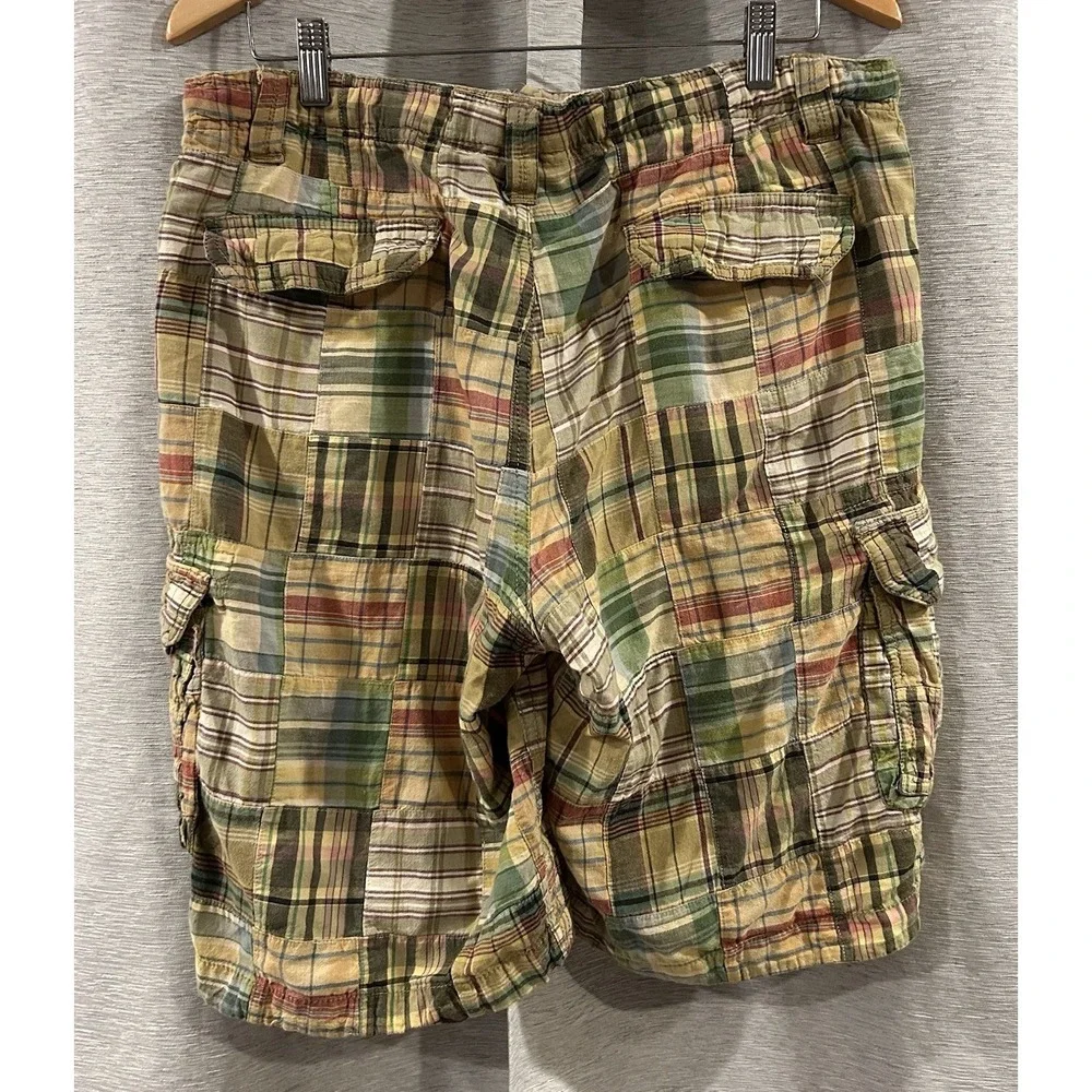 J Crew Madras Field Shorts Mens 34 100% Cotton Multicolor Bermuda Patchwork‎